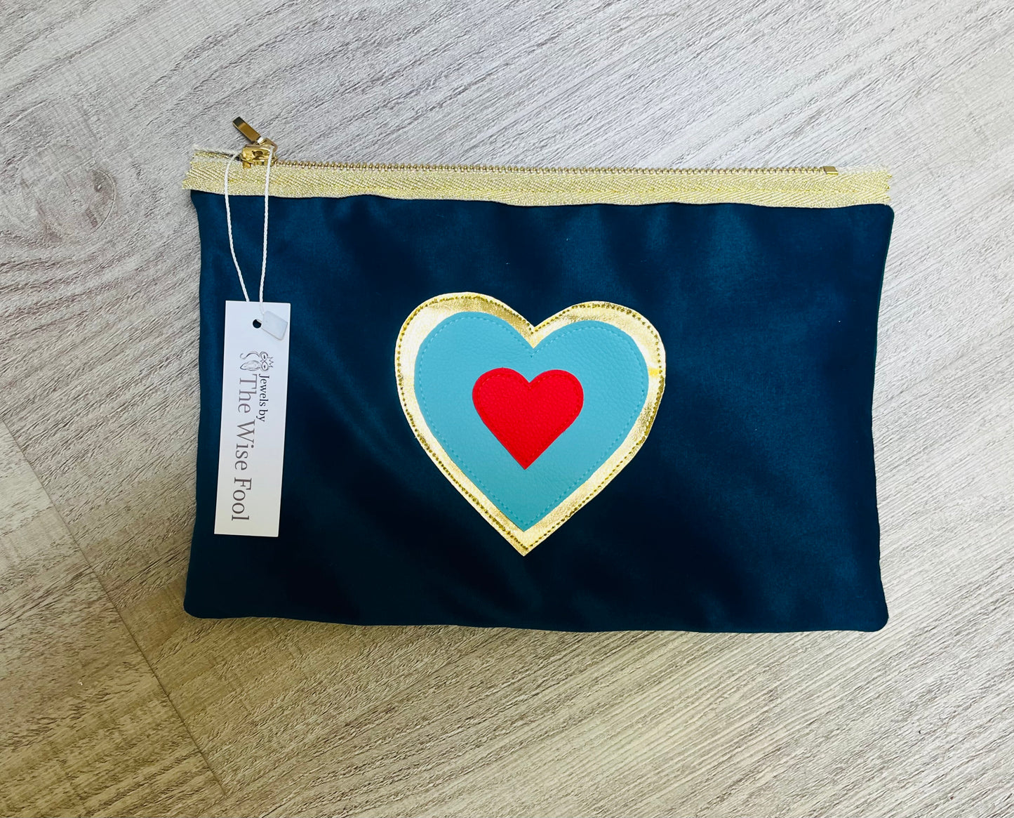 Teal Heart Velvet Pouch