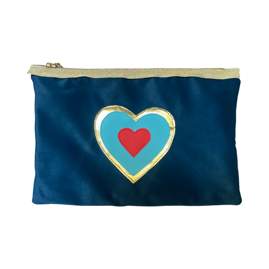Teal Heart Velvet Pouch
